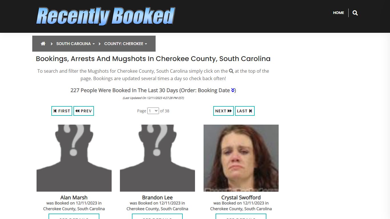 Bookings, Arrests and Mugshots in Cherokee County, South Carolina
